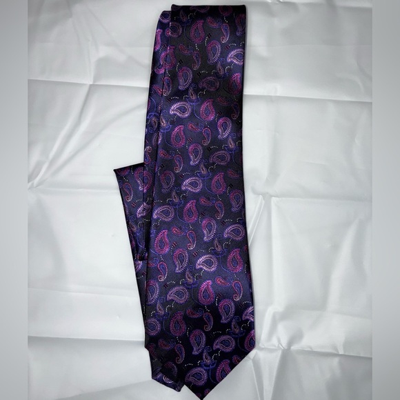 2/$35 Armarachi Paisley Satin Galaxy Purple Neck Tie Classy Retro Formal Flare - Picture 1 of 6